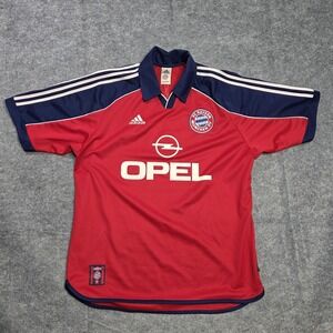 Vintage FC Bayern Munich Jersey Mens Large Red Soccer Football Adidas Opel 90s